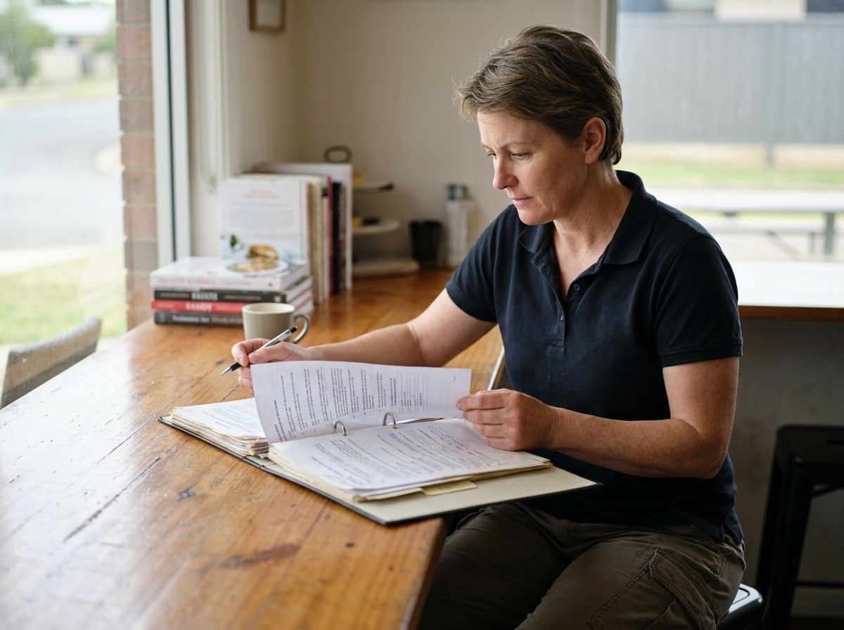 A cook reviewing kitchen documentation and logbooks as evidence for an RPL assessment.