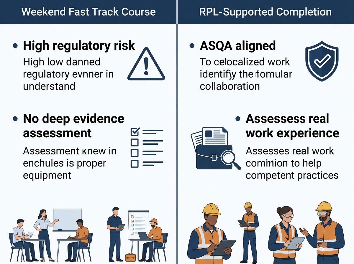 Comparison table showing differences between a weekend TAE40122 course and RPL-supported completion