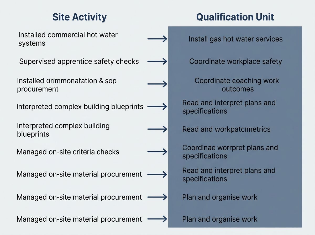 Diagram mapping daily trade site activities to formal RPL qualification units