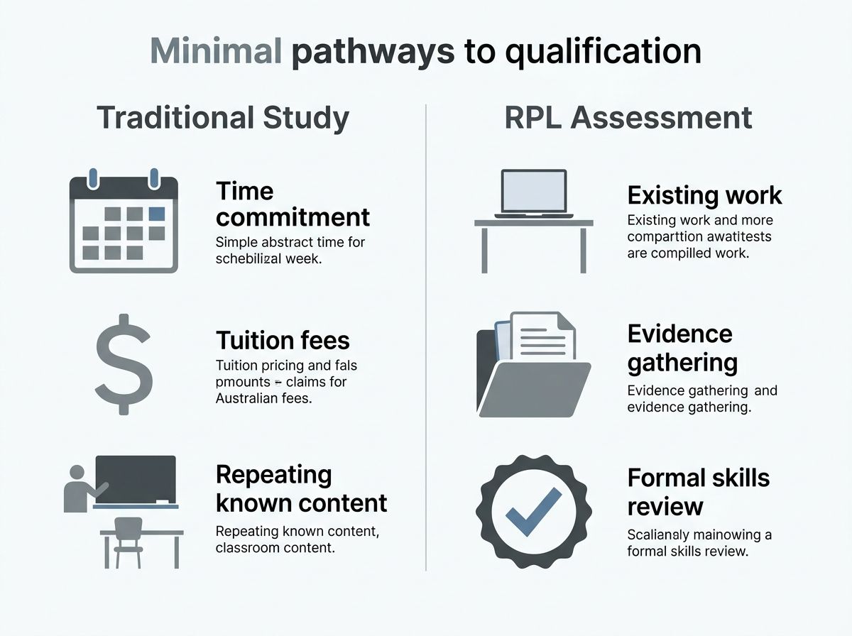 Comparison graphic showing traditional IT study pathway versus RPL assessment framework in Australia