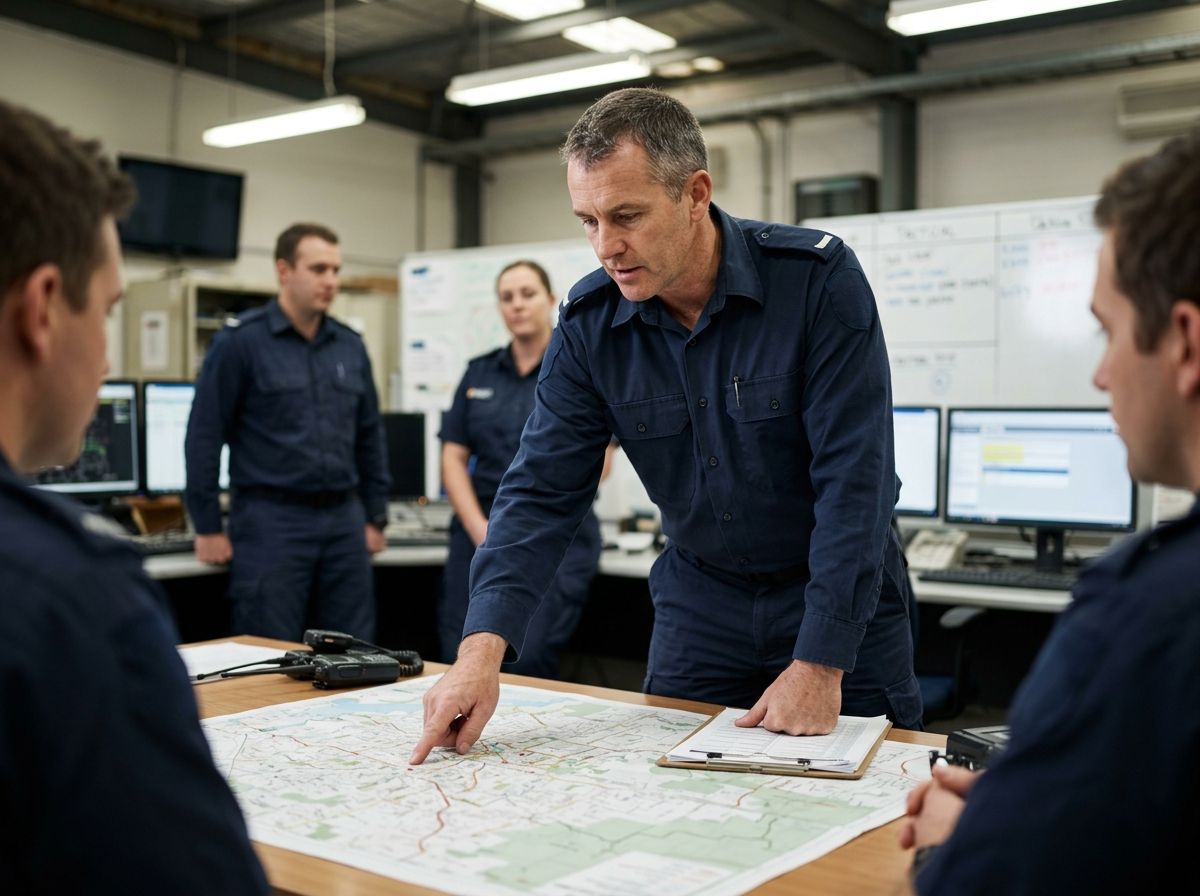 Experienced first responder leading an operational briefing to demonstrate the higher duties experience