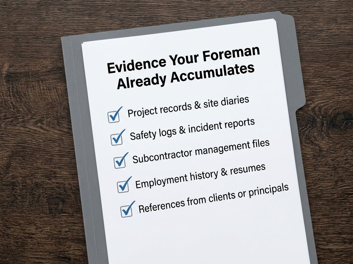 Checklist graphic displaying typical documents used as RPL evidence for construction supervisors