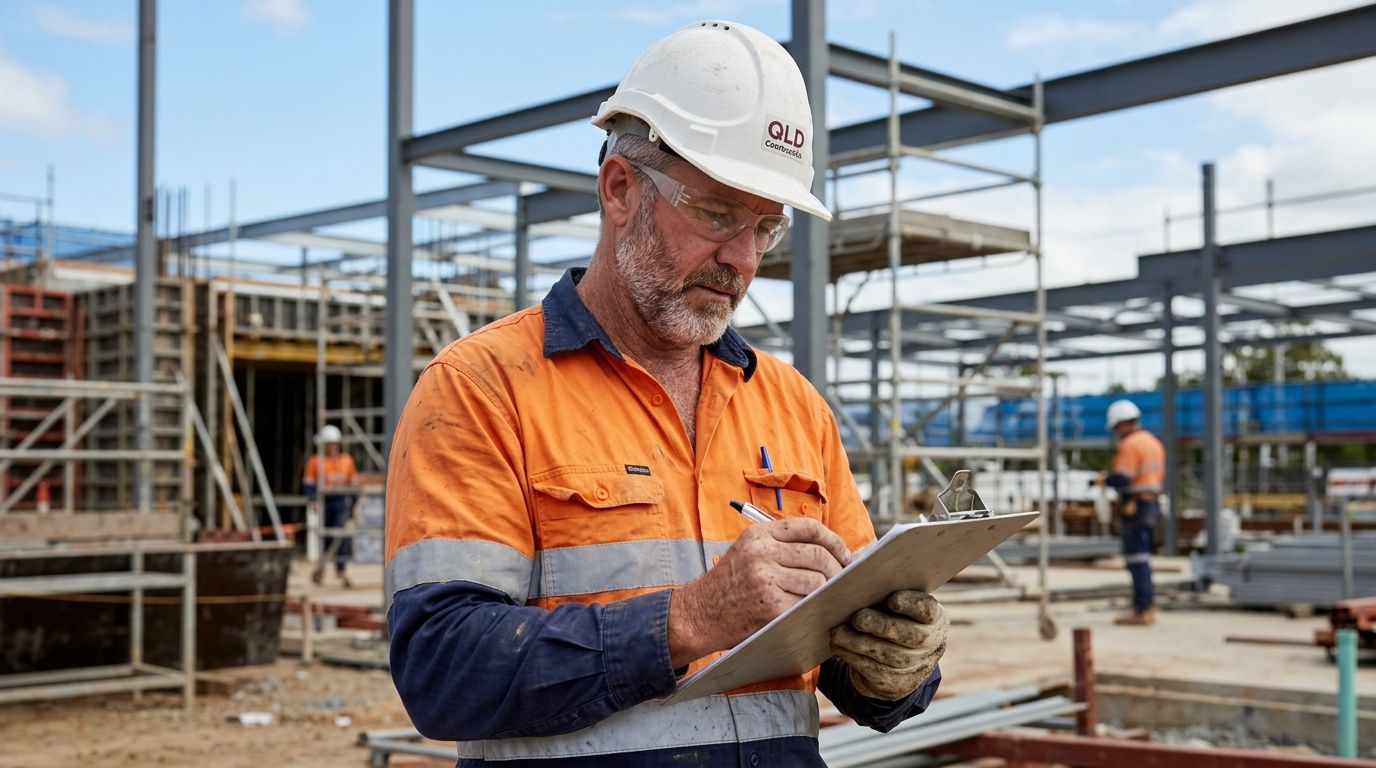 Experienced tradesperson on a Queensland construction site representing QBCC trading licence compliance