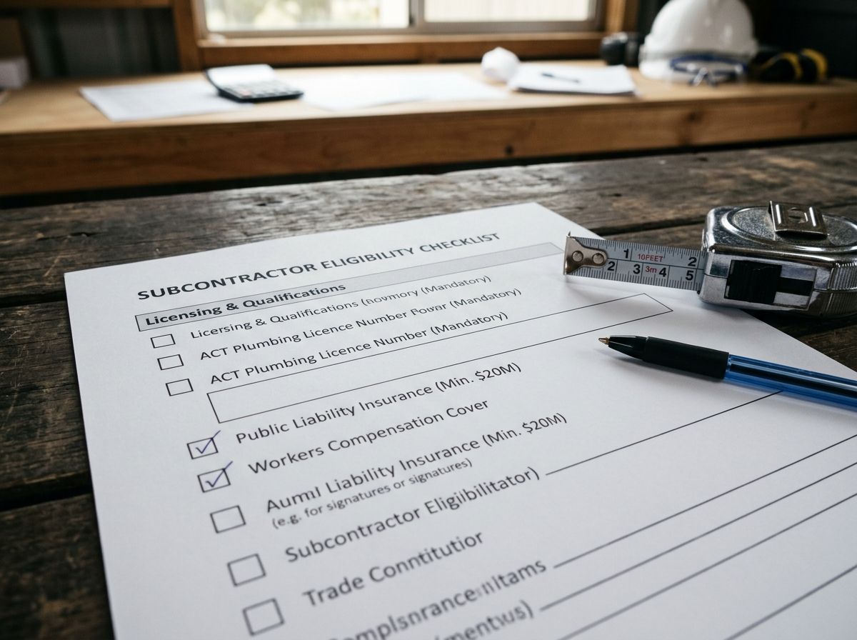 A close-up of a construction tender document showing the mandatory ACT plumbing licence number field.