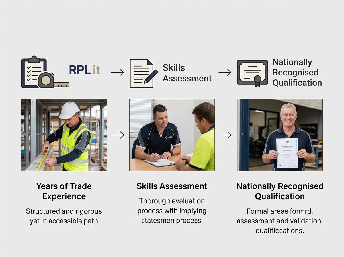 A flowchart showing the RPL it process from trade experience, through formal assessment, to qualification.