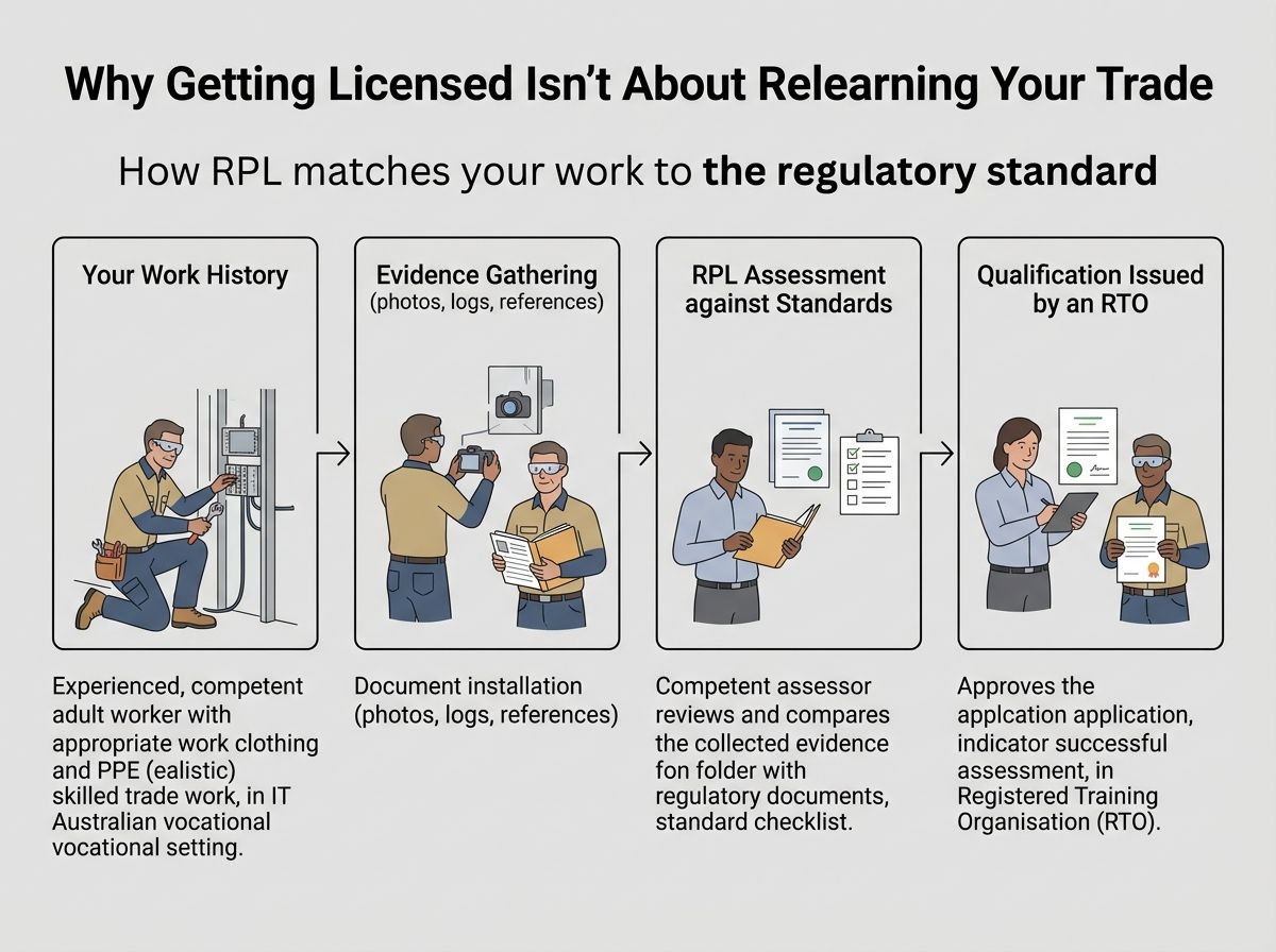 Linear process diagram showing the step-by-step RPL assessment workflow.