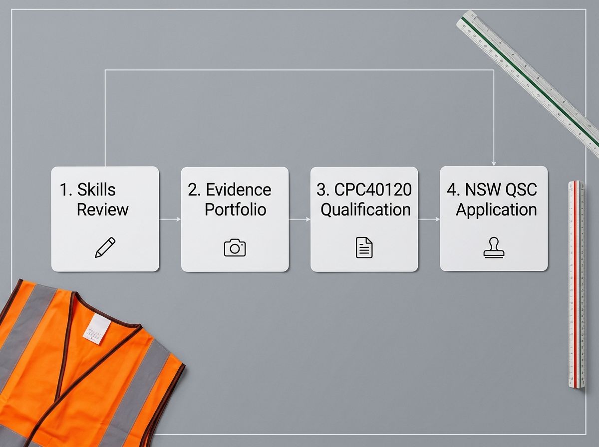Four-step pathway visual from skills review to NSW Qualified Supervisor Certificate application