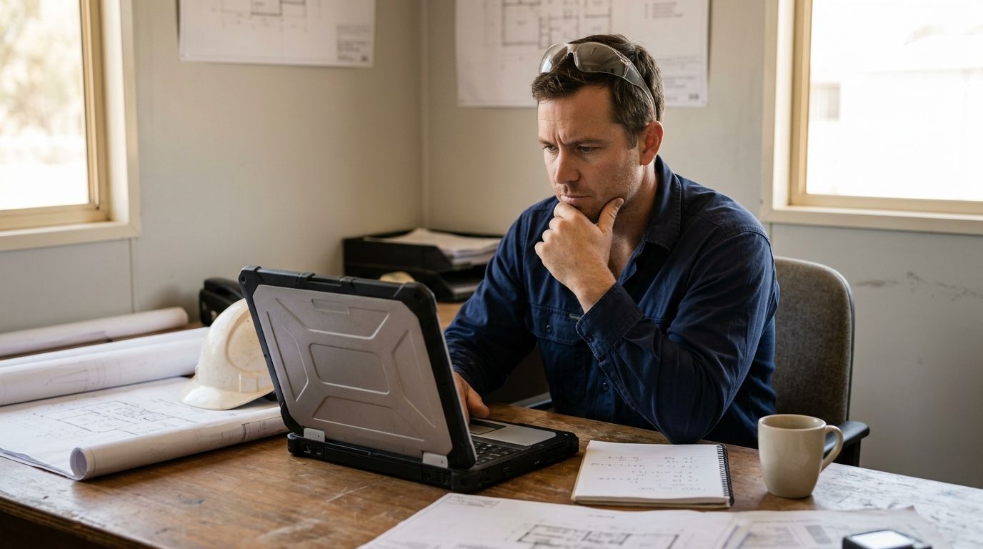 An Australian professional at their desk reacting to a prerequisite qualification requirement on their screen.