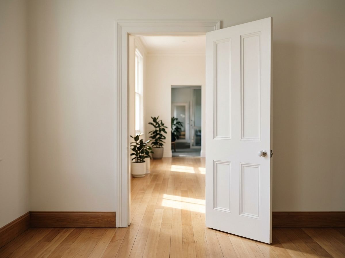 An open door in a bright office environment, representing professional access and career progression.