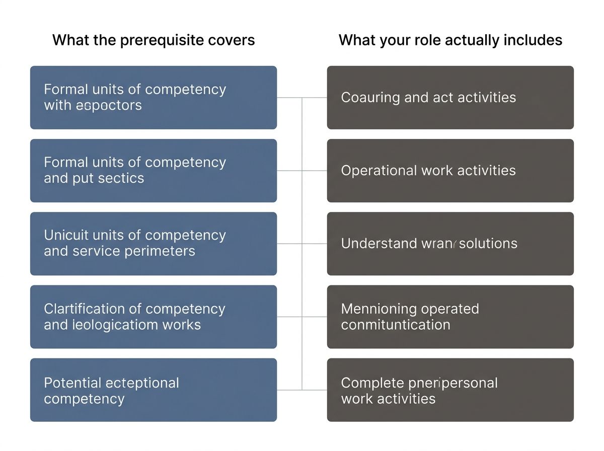 Comparison table showing how everyday work tasks map to formal competency units in a prerequisite qualification