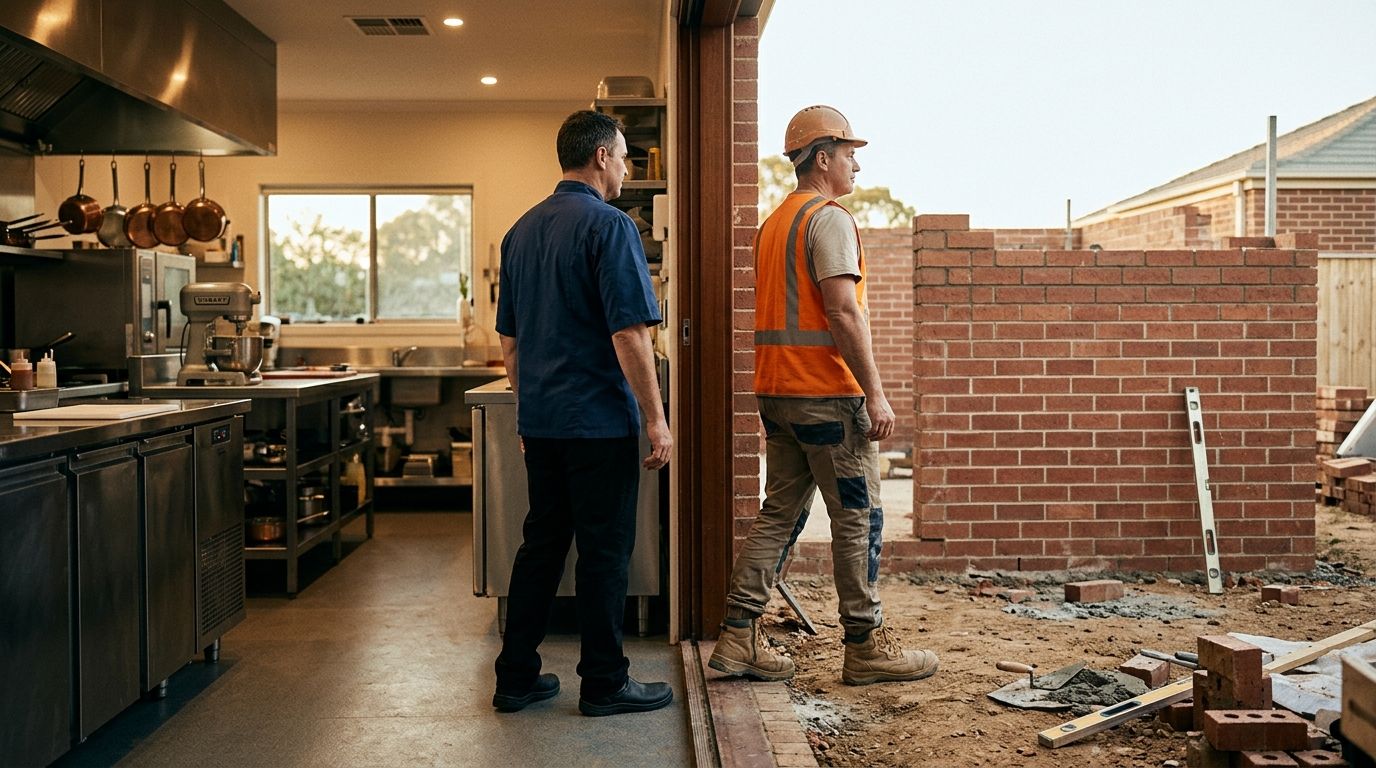 A career changer transitioning from a commercial kitchen to an active Australian bricklaying site.
