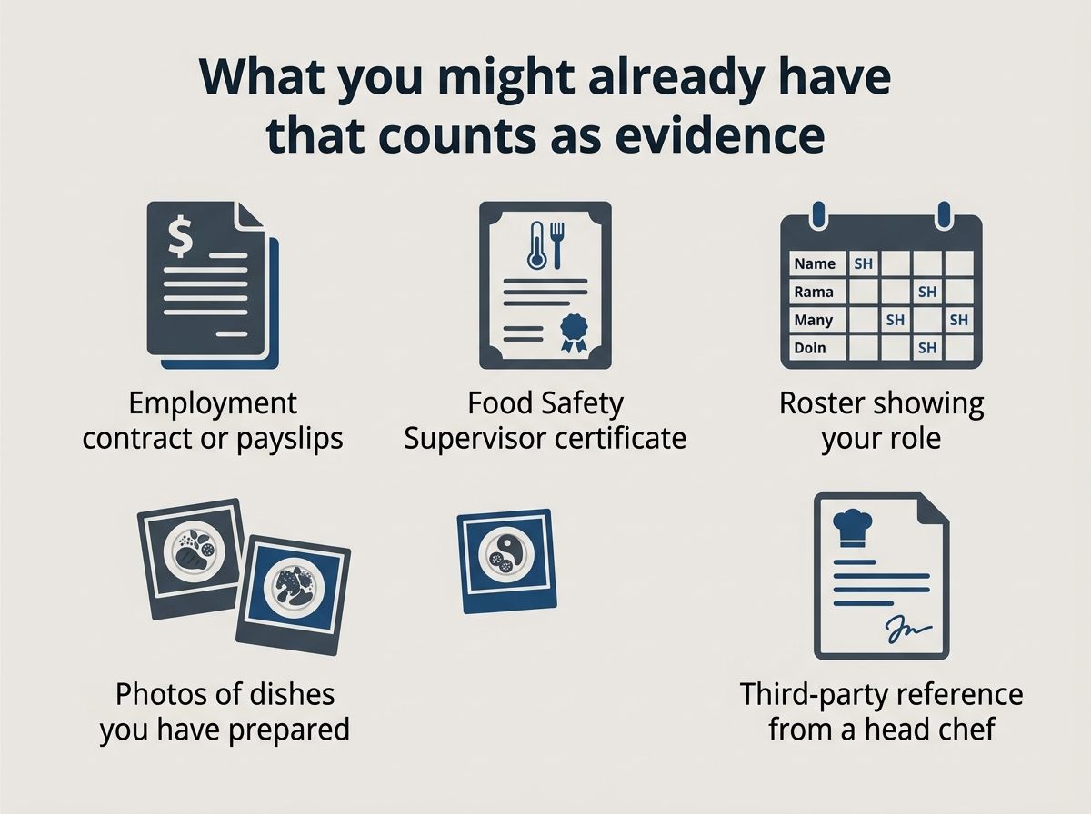 Workplace evidence types accepted for Certificate III in Commercial Cookery RPL assessment