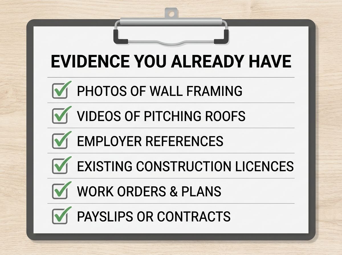 Checklist showing accepted evidence types for carpentry recognition of prior learning