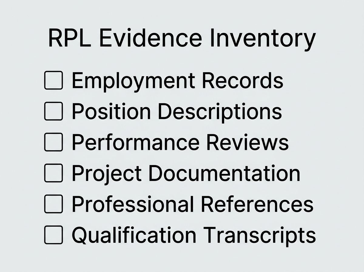 An RPL evidence checklist showing the documentation required for a recognition of prior learning assessment.