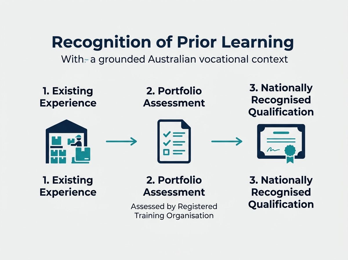 Three-step flowchart showing the RPL process from warehouse floor experience to formal qualification.