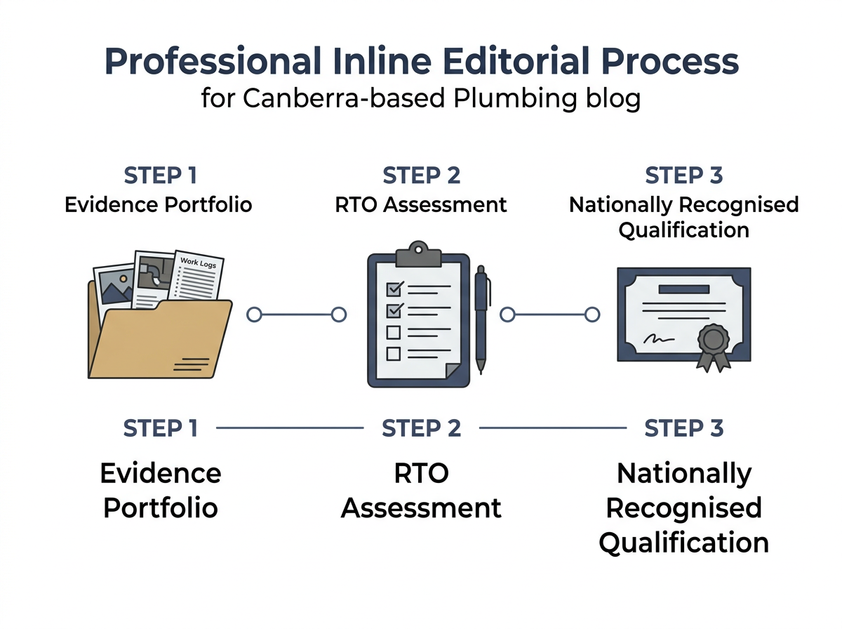 Three-step diagram showing the RPL process: gathering evidence, RTO assessment, and qualification.