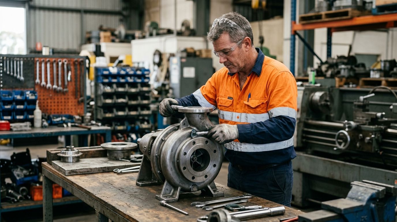Experienced mechanical fitter working on industrial equipment in Australia, highlighting skills for MEM30219 RPL.