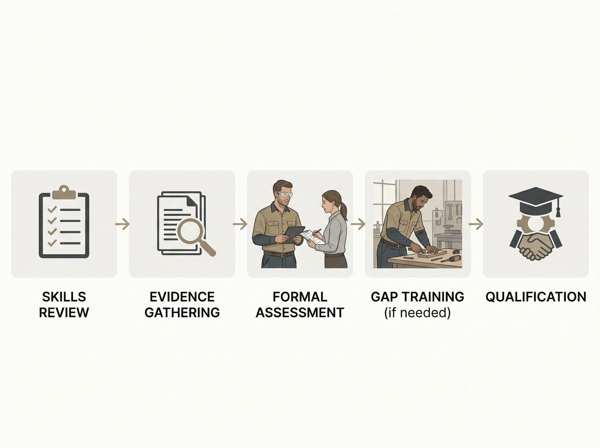 A clear step-by-step process diagram of the RPL pathway in Australia, highlighting the possibility of gap training.