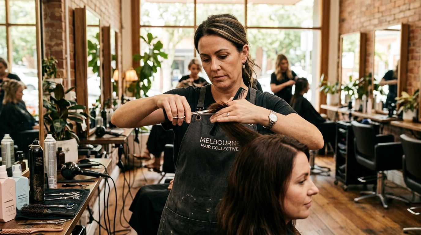 Experienced hairdresser styling hair in an Australian salon — RPL it