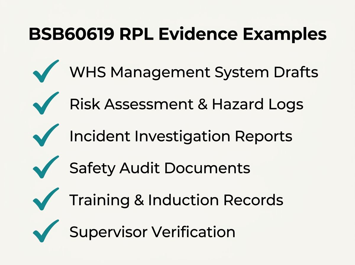 Visual checklist of evidence examples for the Advanced Diploma of Work Health and Safety RPL assessment