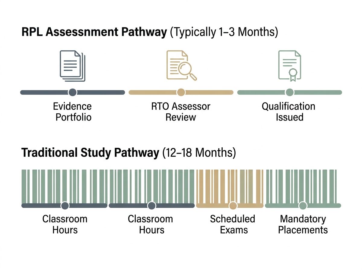 Timeline diagram comparing the streamlined RPL process to the traditional study route