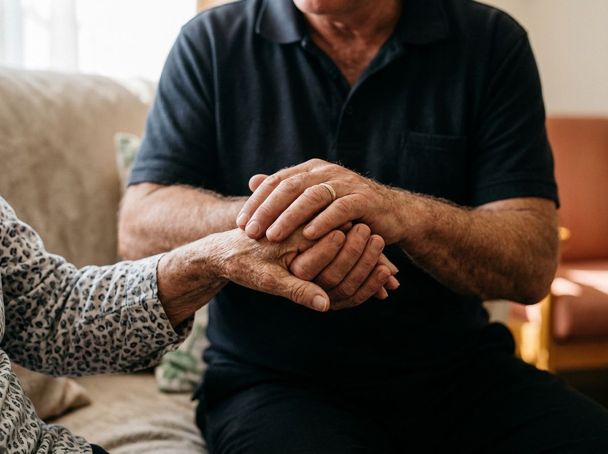 Aged care worker's hands gently supporting an elderly resident, showcasing practical care skills.