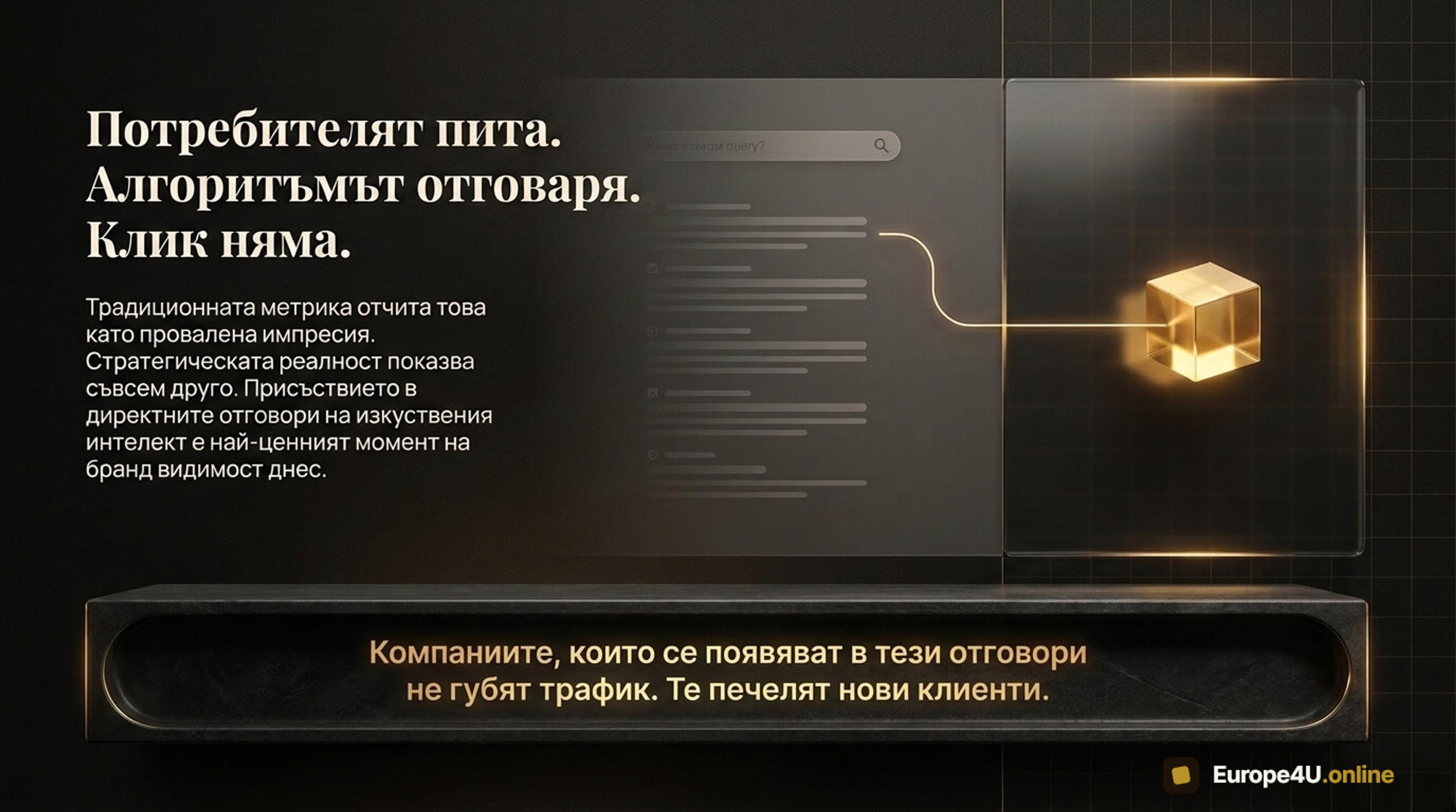 Потребителят пита, алгоритъмът отговаря, клик няма. 