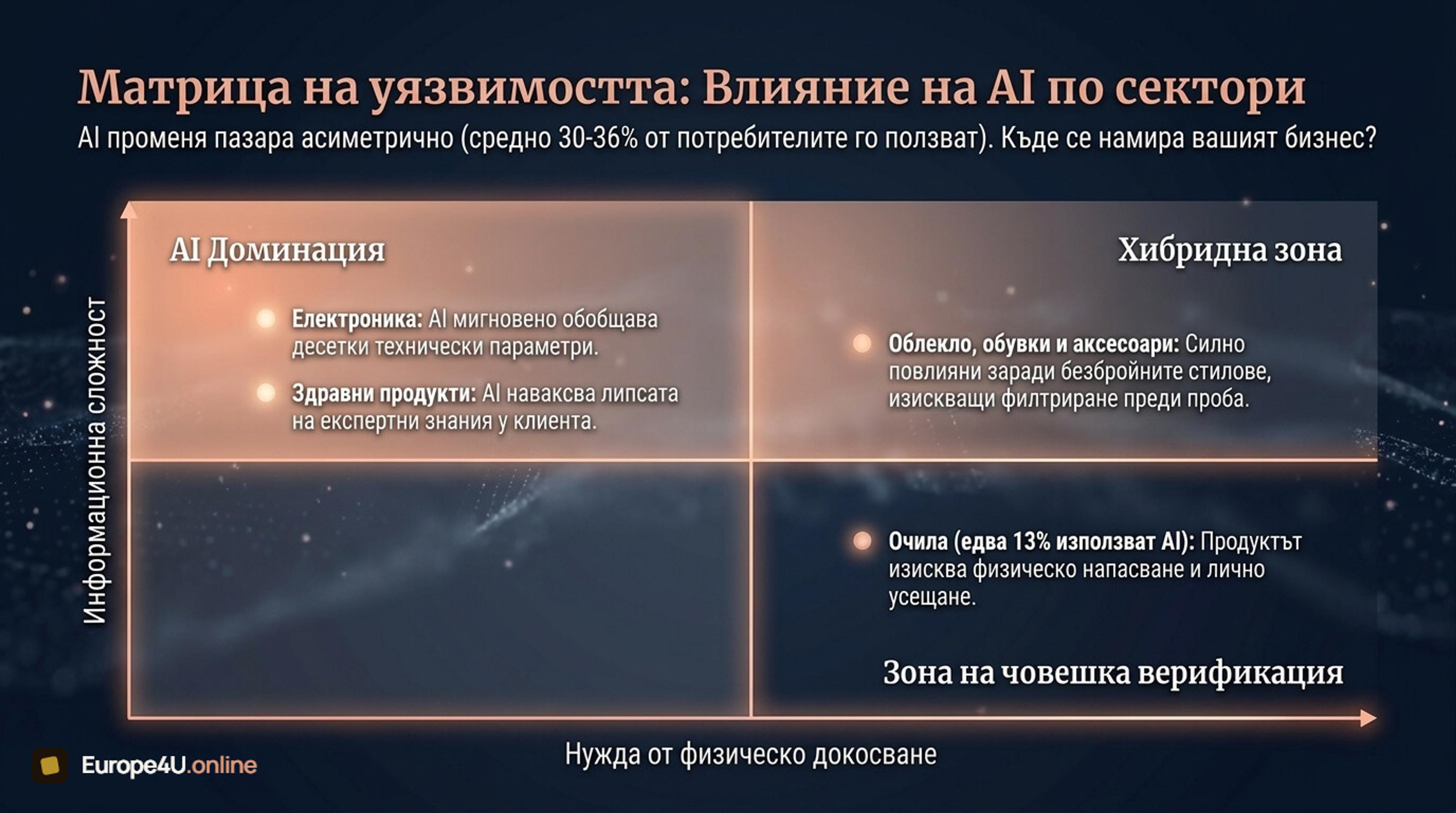 Сравнение на използването на AI при покупка по категории, с очилата като изключение с 13%