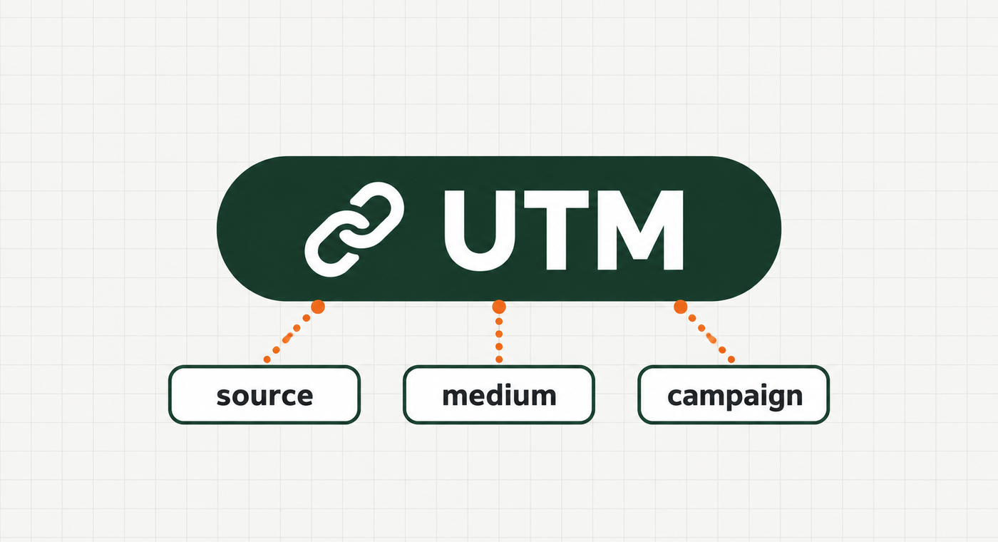 UTM campaign link branching to source, medium and campaign labels.