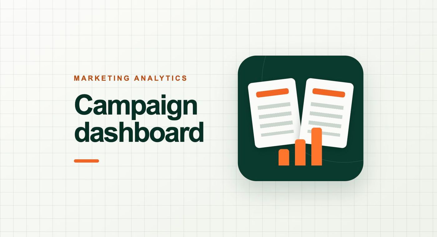 Two report sheets and a bar chart representing a campaign dashboard.