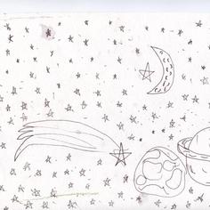 Kids drawing of sky, planets, moon and starts