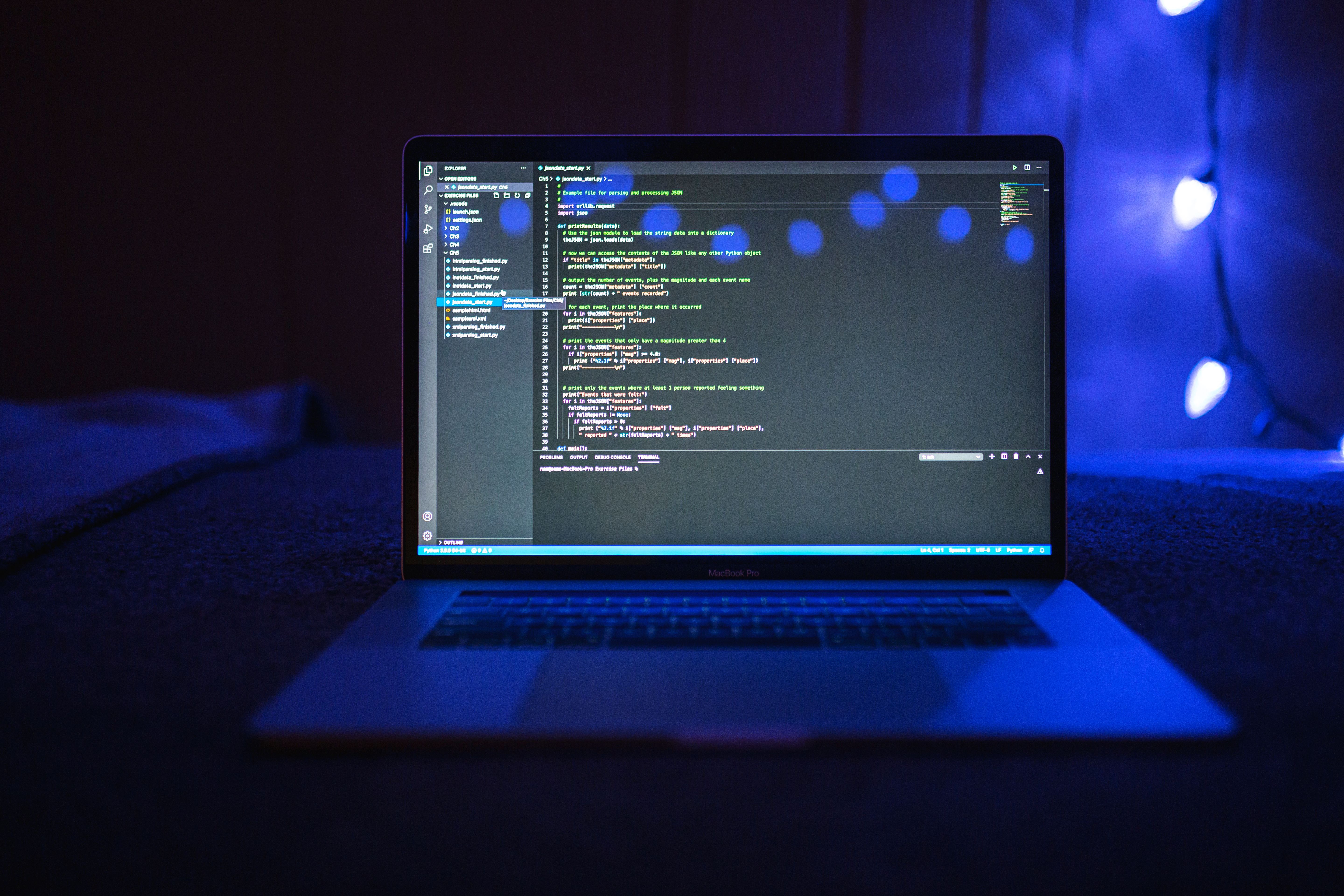 Blue-lit code screen detail
