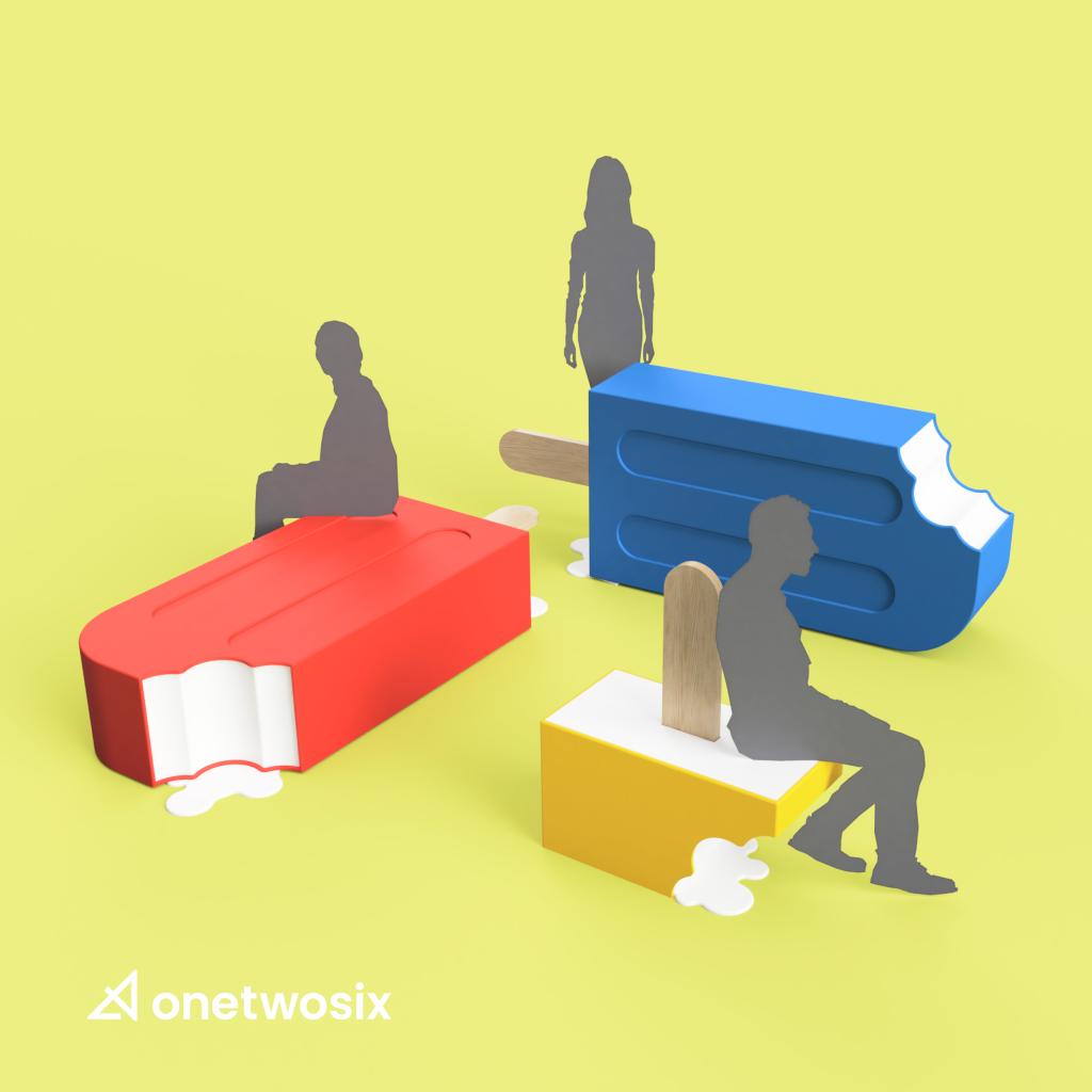 Rendering of popsicle benches