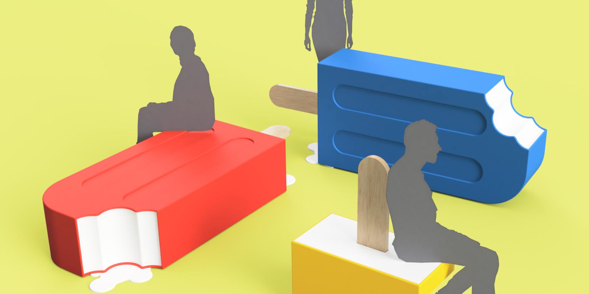 Rendering of popsicle benches