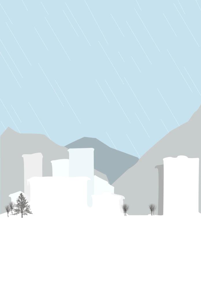 postcard of a city in a winter landscape