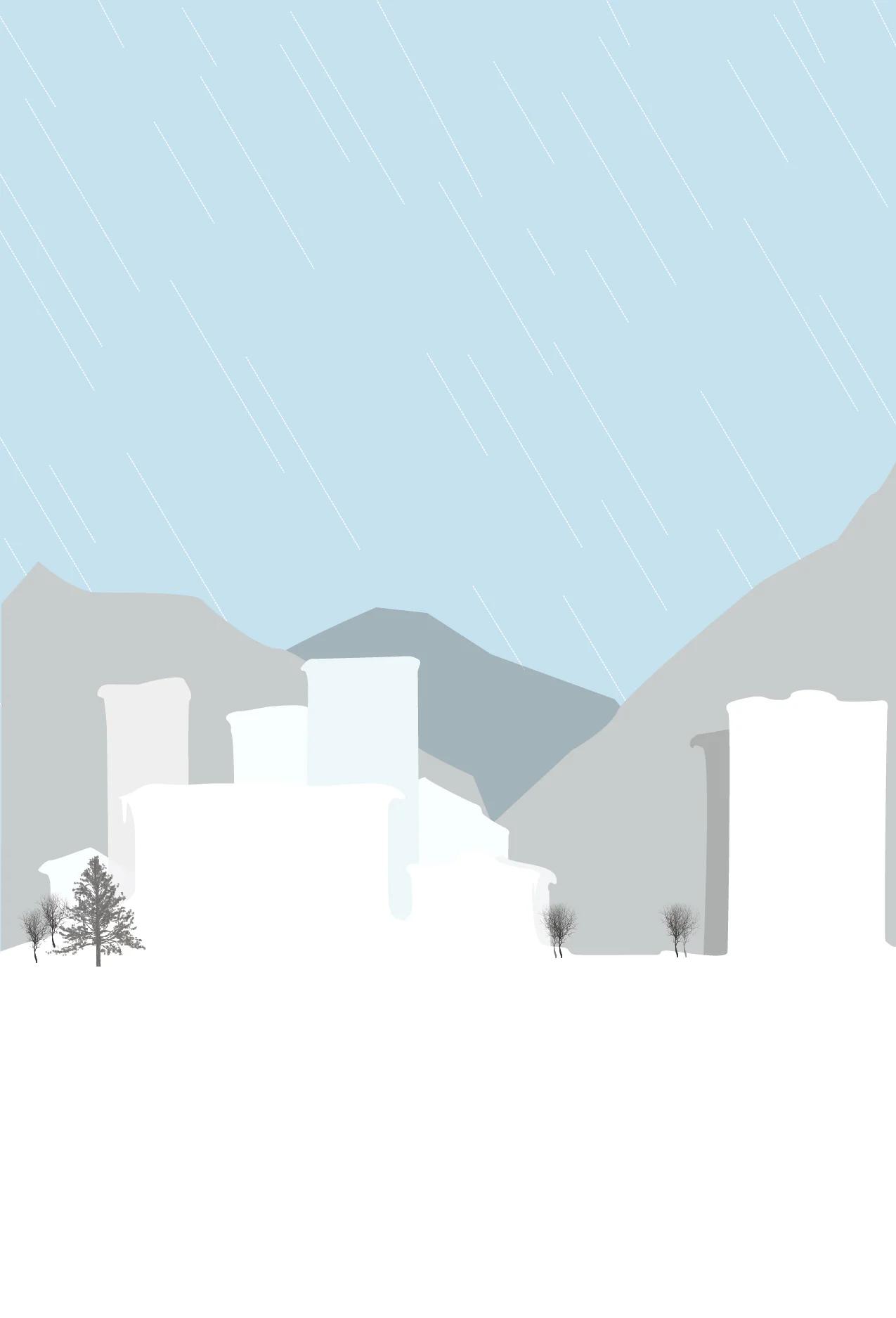 postcard of a city in a winter landscape