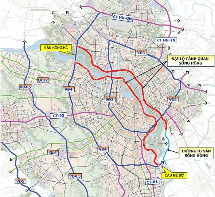 Hà Nội: Trục đại lộ cảnh quan sông Hồng 80km, 10 làn xe và 17 cầu – Đòn bẩy phát triển đô thị và BĐS ven sông