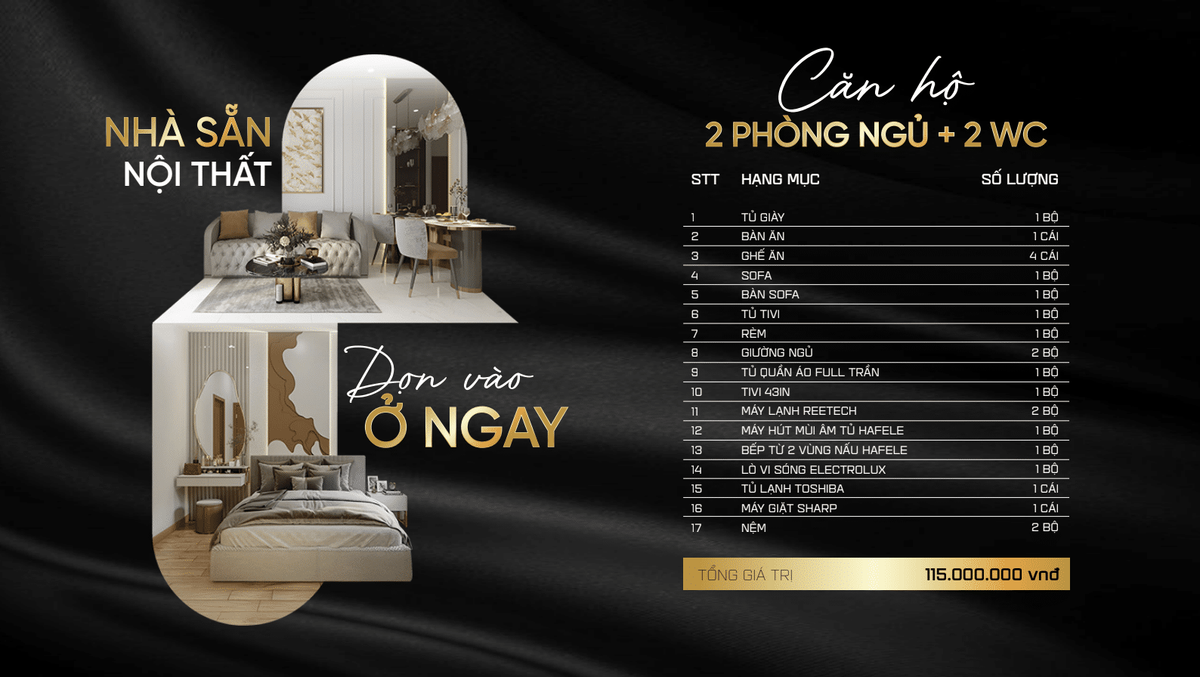 Thiết kế căn hộ 2 phòng ngủ 2 wc