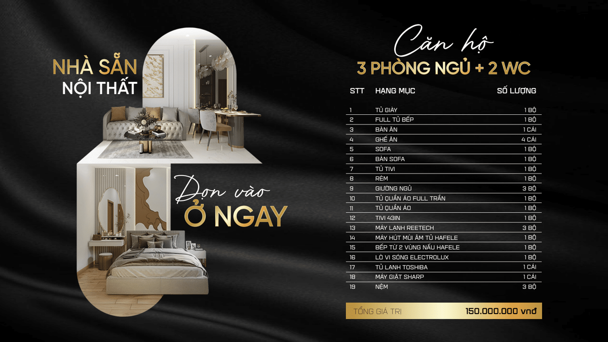 Thiết kế căn hộ 3 phòng ngủ 2 wc