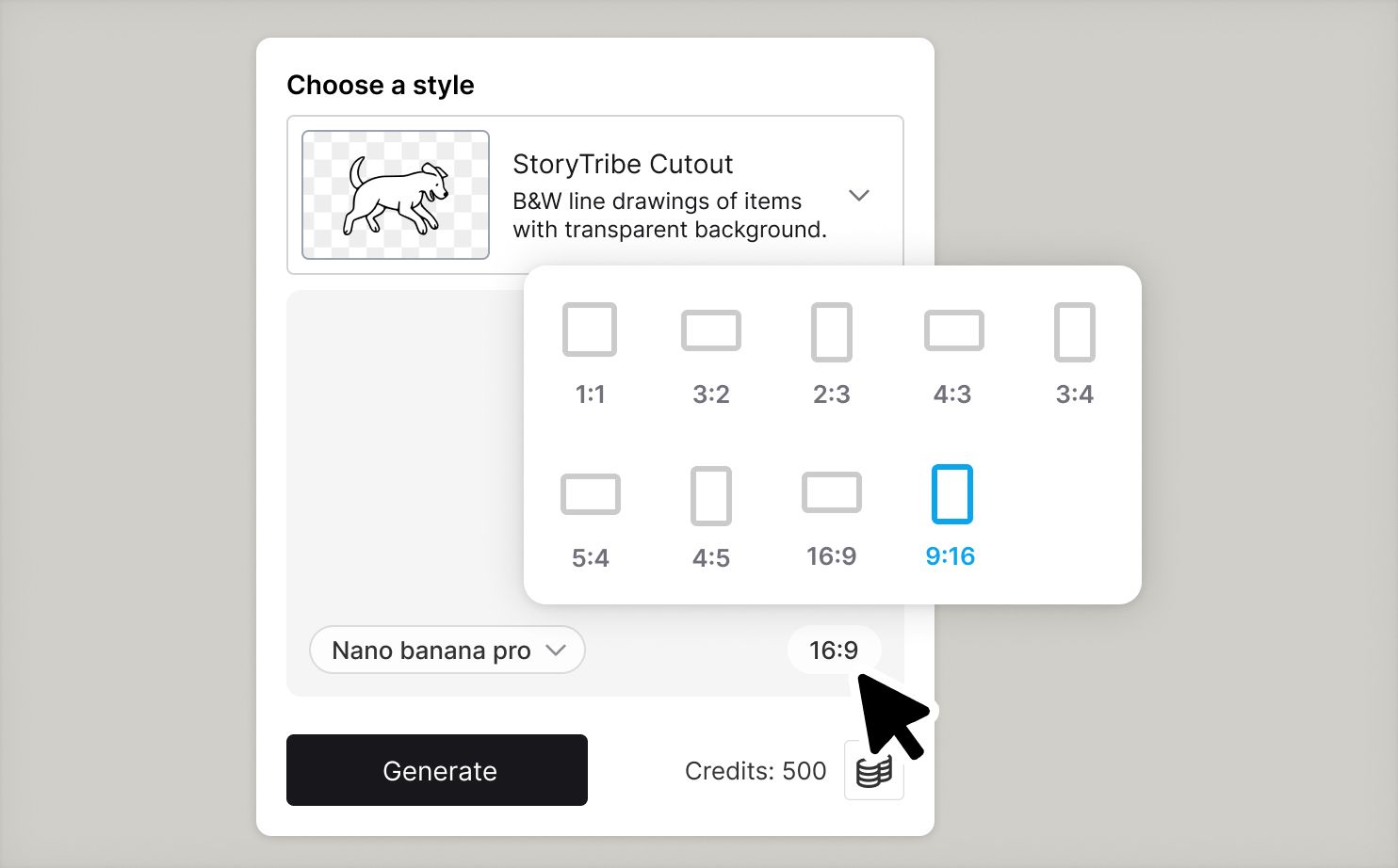 UI of adjusting image size in Tribe AI