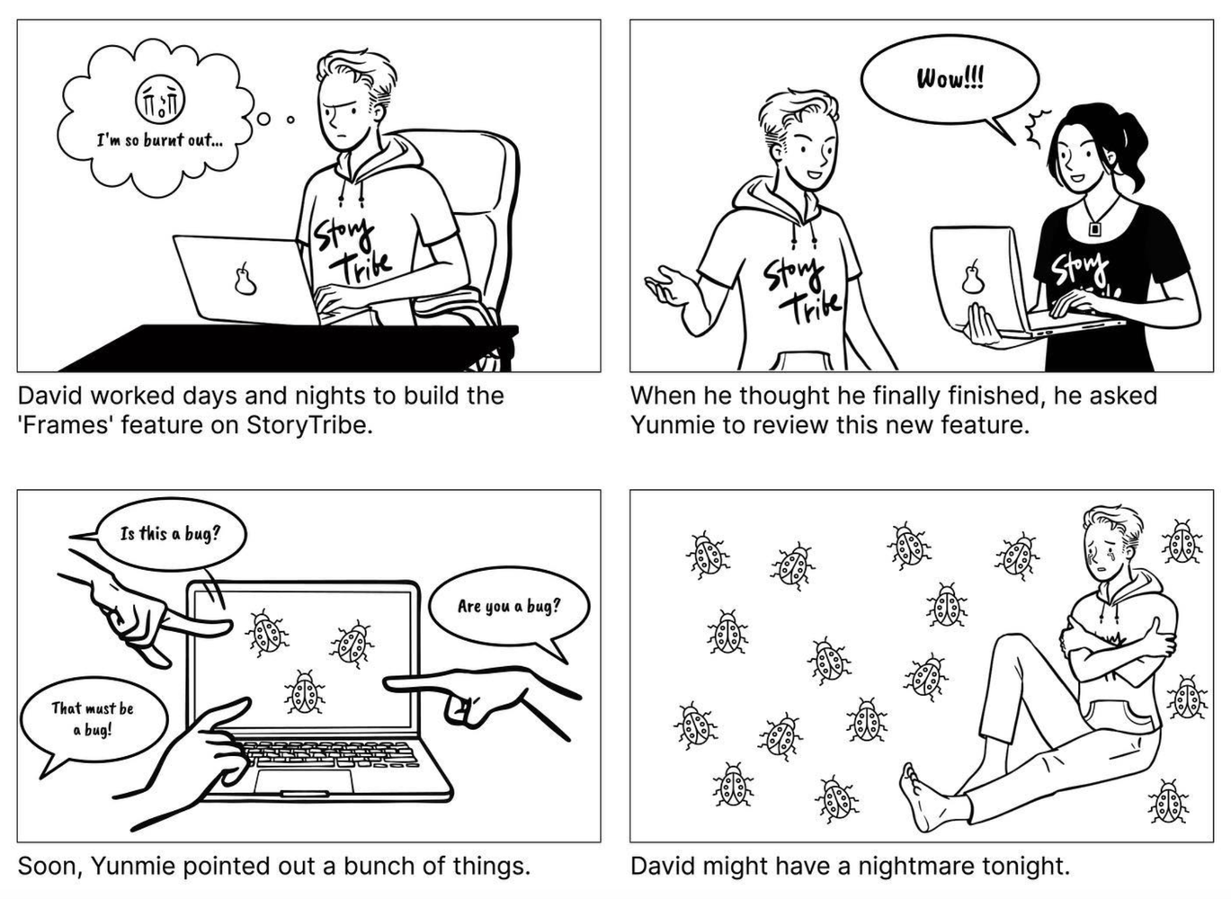 4-cut storyboard of David's life, created by StoryTribe.