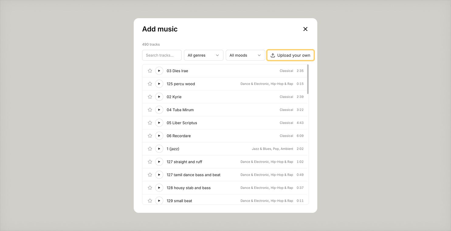 UI of Add music 