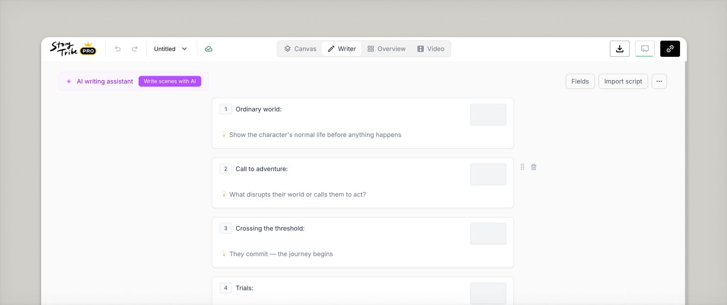 UI of storytribe's writer mode