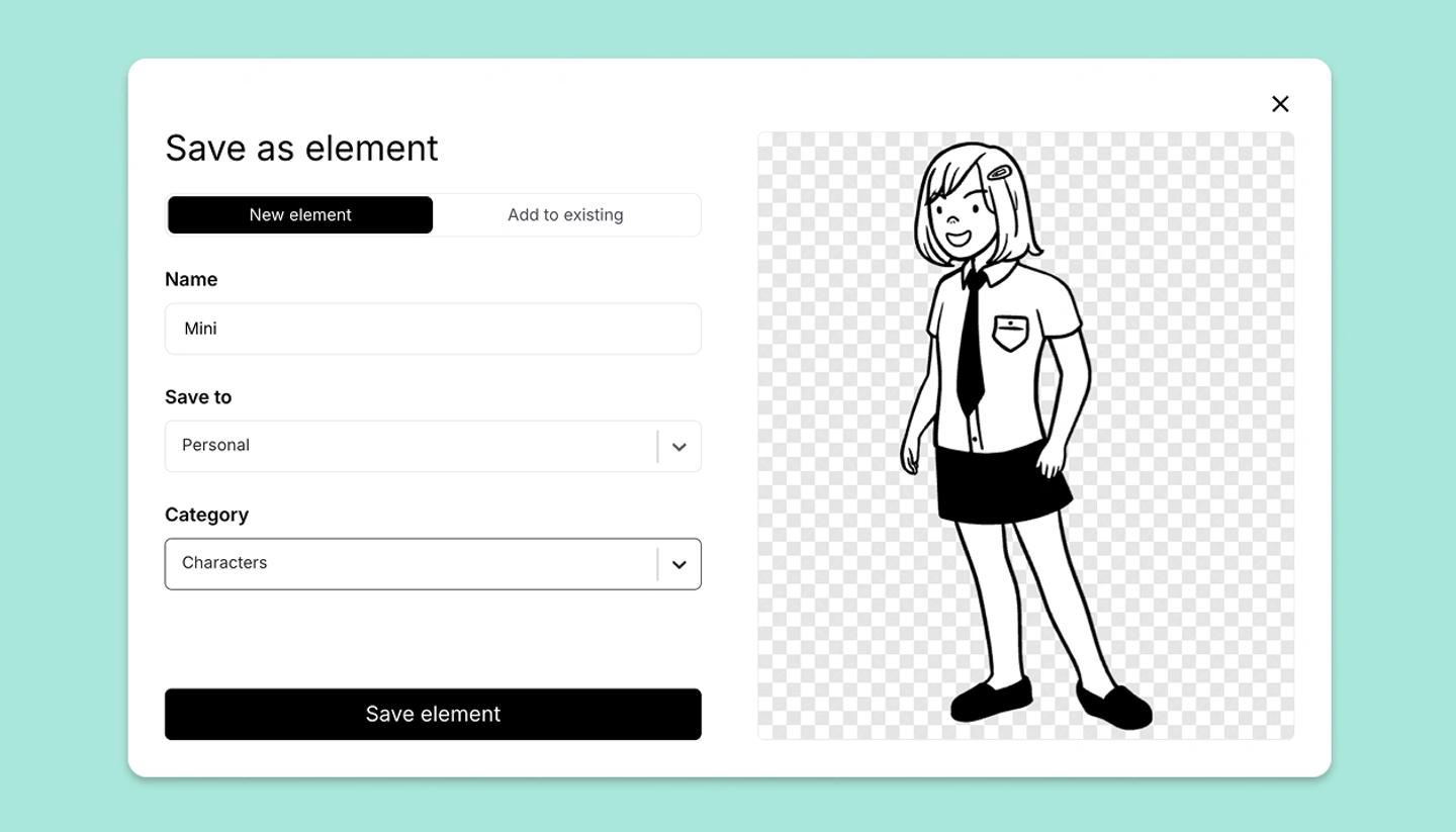 Save character as element