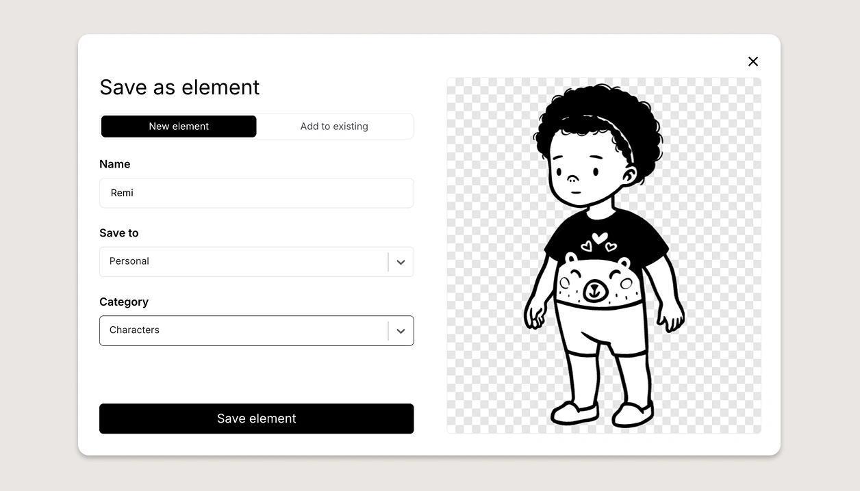 Save character as element