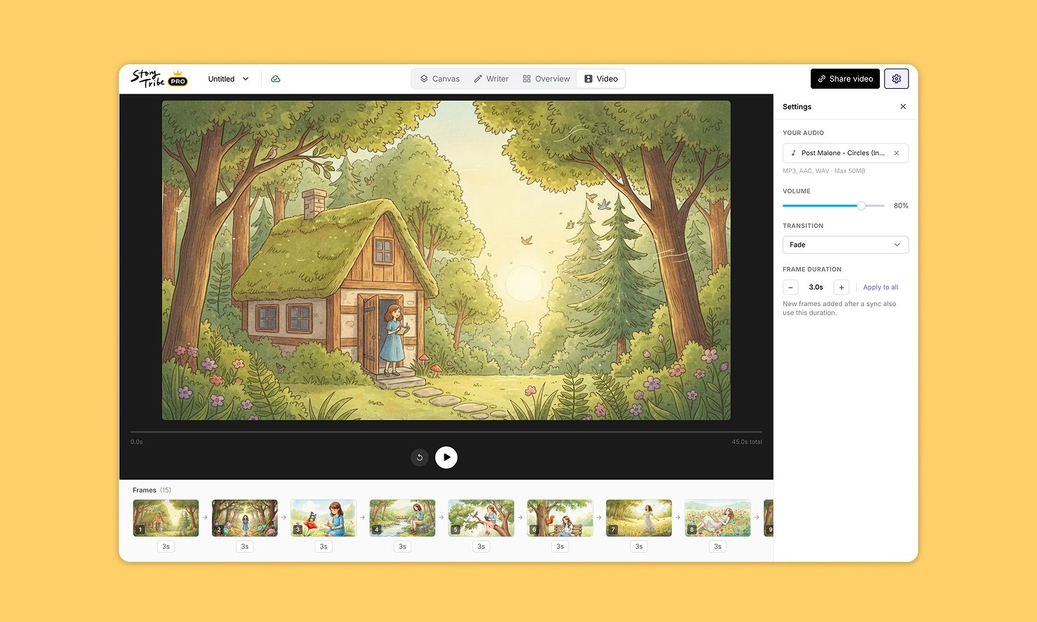UI of StoryTribe video editor