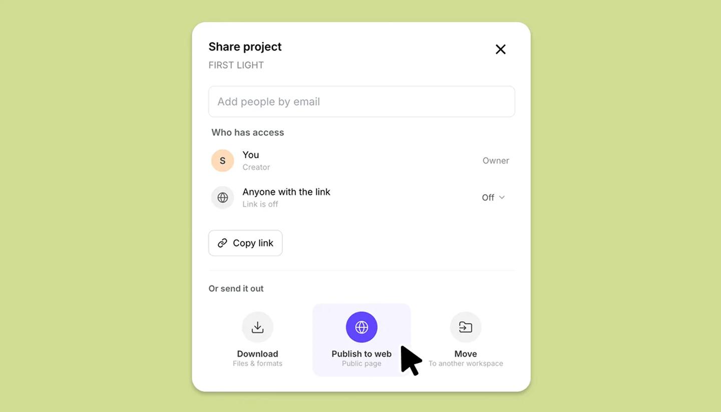 Share project, with the Publish to web tile