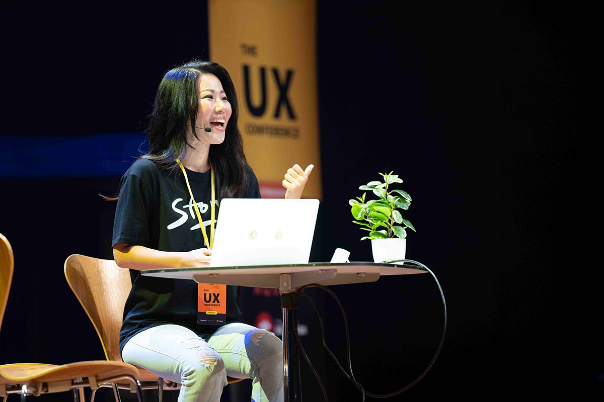 Yunmie showcasing StoryTribe at The UX Conference 2023