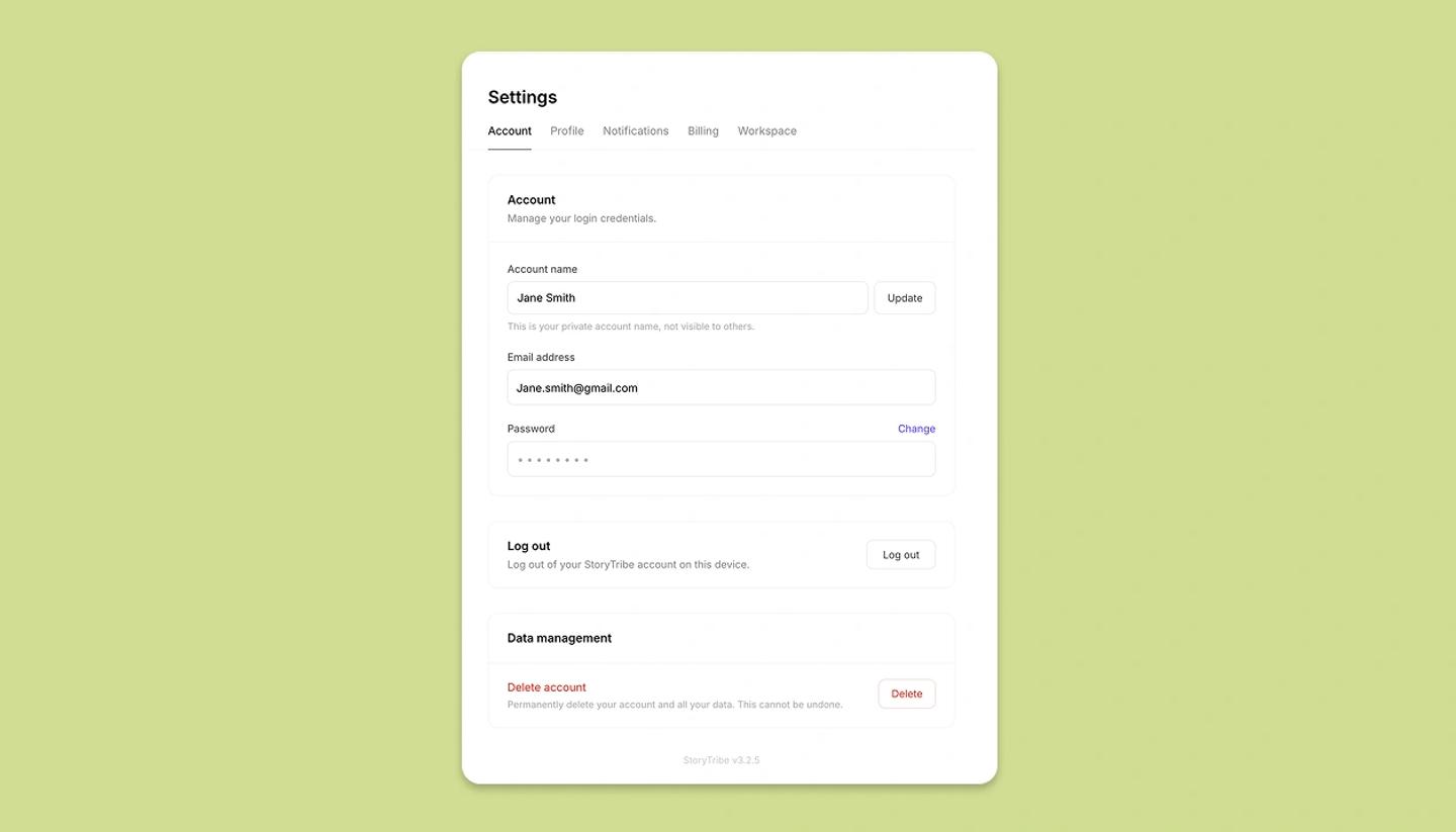Account settings page