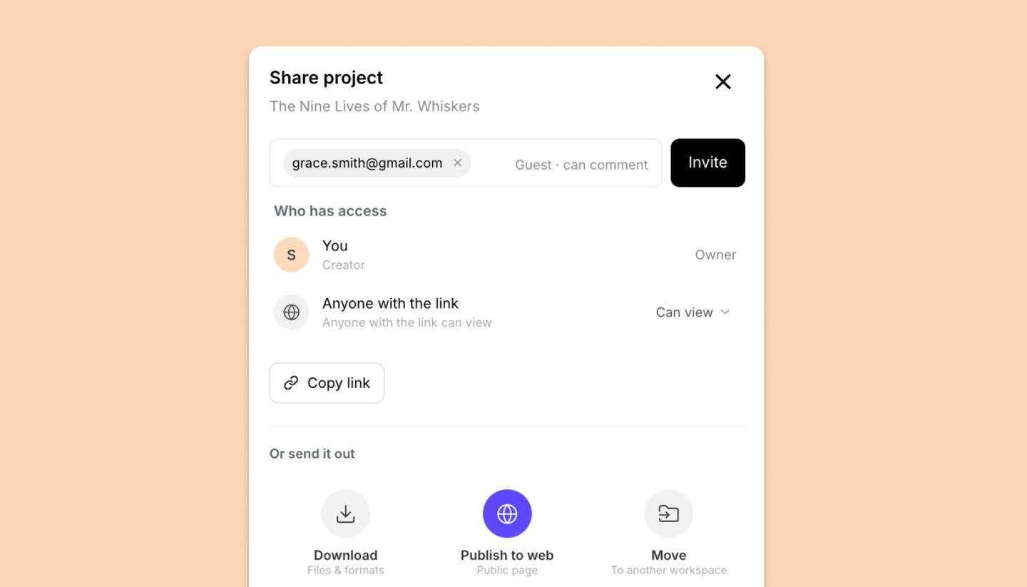 Share project dialog